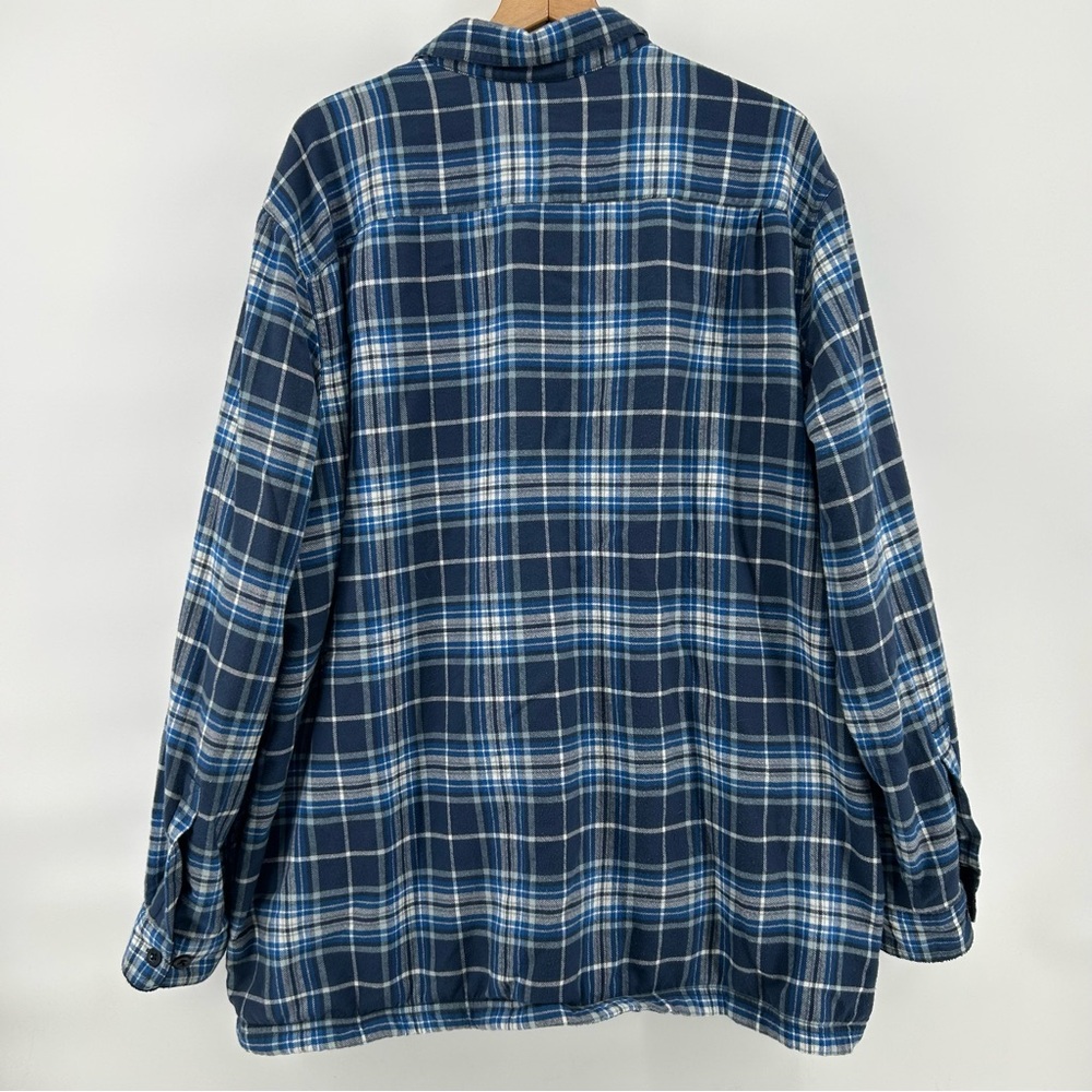 LL Bean Men's Traditional Fit Blue Plaid Fleece Lined Flannel Shacket 2XL Chore - Picture 7 of 10